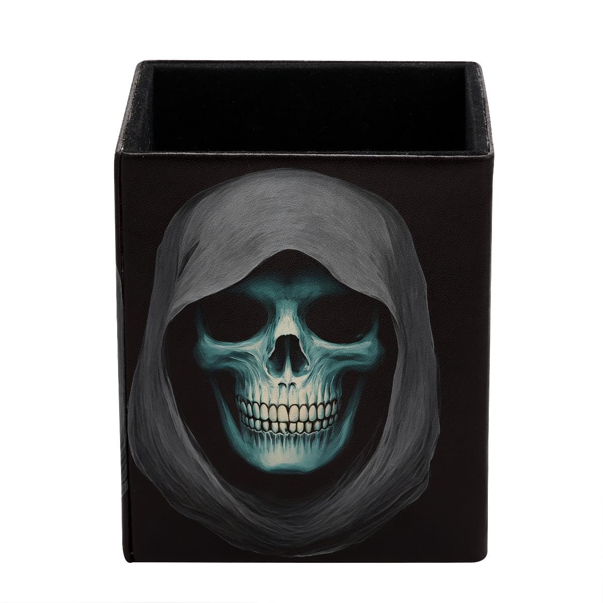HEOEH Gray Hat Skull Pen Holder Pen Pot, Square Pencil Cup for Desk