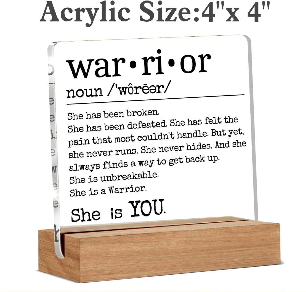 Inspirational Gifts for Women, Warrior Definition Gift, Cancer Care Gifts for Women, Home Office Decor Acrylic Sign, 4 x 4 Inches - Image 2