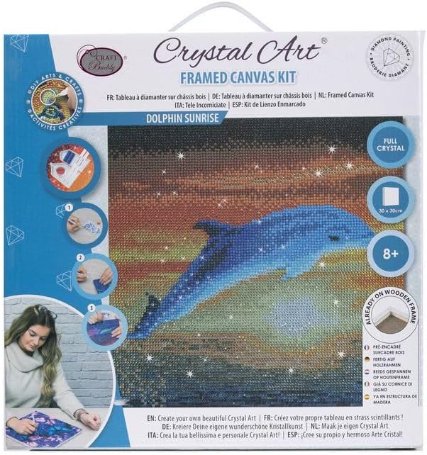 Craft Buddy 30cm x 30cm Mounted Crystal Art/Diamond Painting Kit - Full Crystal - Dolphin Sunrise