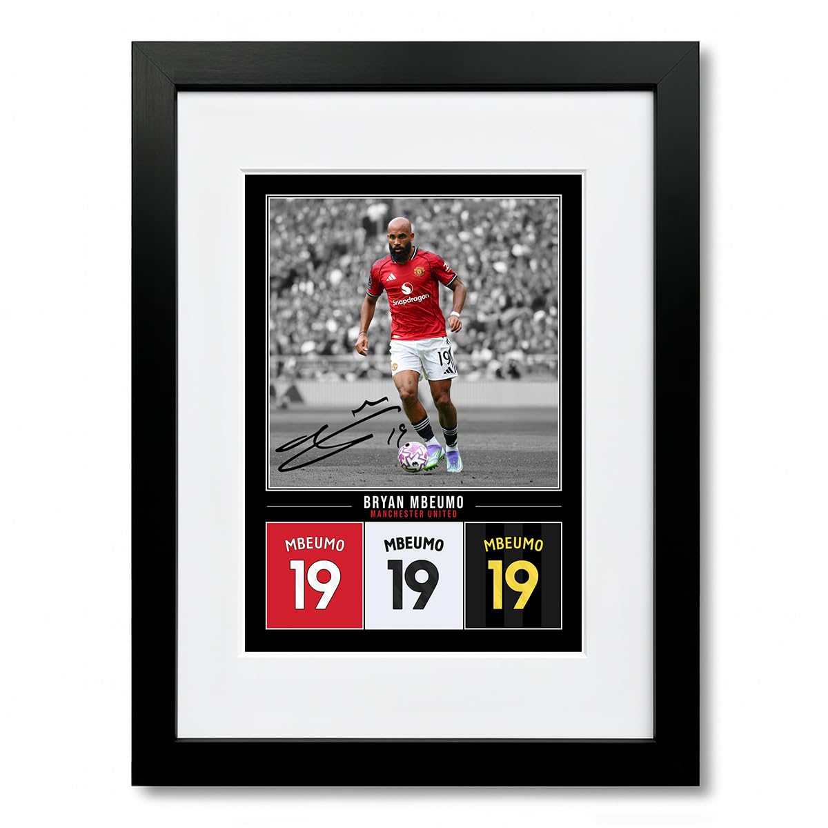 Bryan Mbeumo Manchester United Signed Photo Poster Print Picture Display Framed Autograph Memorabilia for Football Fans Gift Man Utd Cameroon (A4 Framed & Mounted Black)