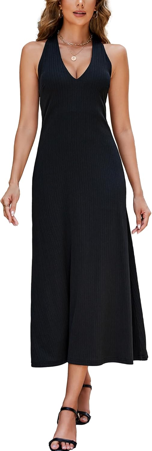 YYA Women's Formal Dresses Sexy V Neck and Backless Midi Long Dresses with Hanging Neck Design S-XL - Image 3
