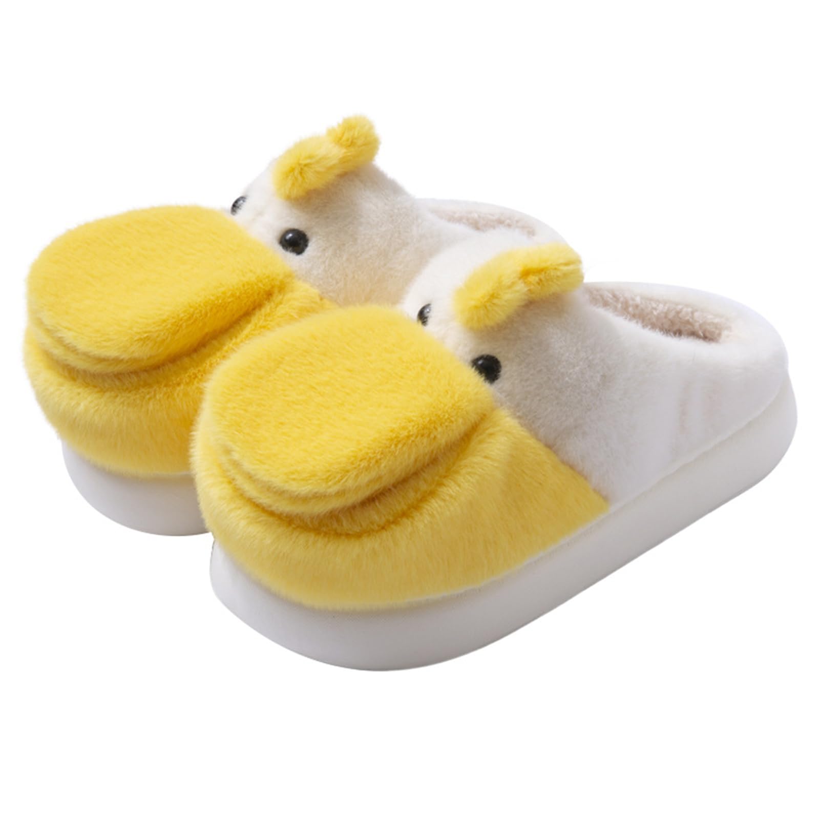 ZNEL Open Mouth Duck Slippers for Women Fuzzy Animal Plush Cotton Slippers Winter Indoor House Slides Warm Fluffy Home Shoes Antiskid(38/39 EU, Yellow)