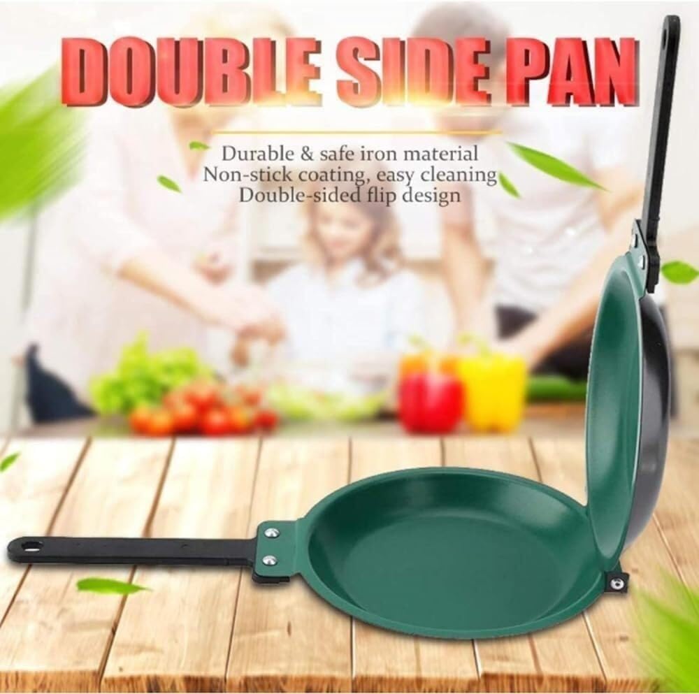 Double-Sided 4-Hole Omelette Pan, Non-Stick Flip Pan for Eggs, Pancakes, Bacon Oil-Free Cooking