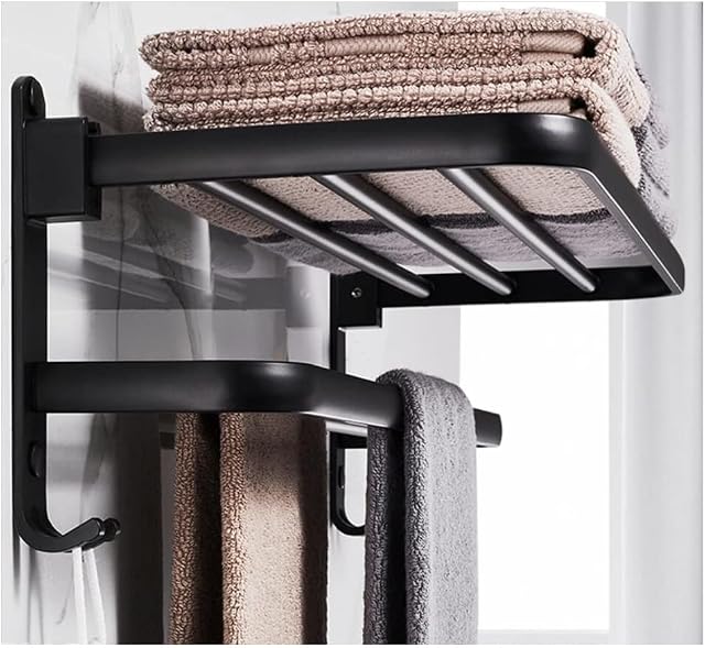 Hotel Towel Rack-XINGLO , SUS304 Stainless Steel Hanger Bar,Double Towel Bar,60cm/ 24-Inch,for Kitchen Bathrooms Lavatory Closets,Waterproof and Rustproof(Matte Black)