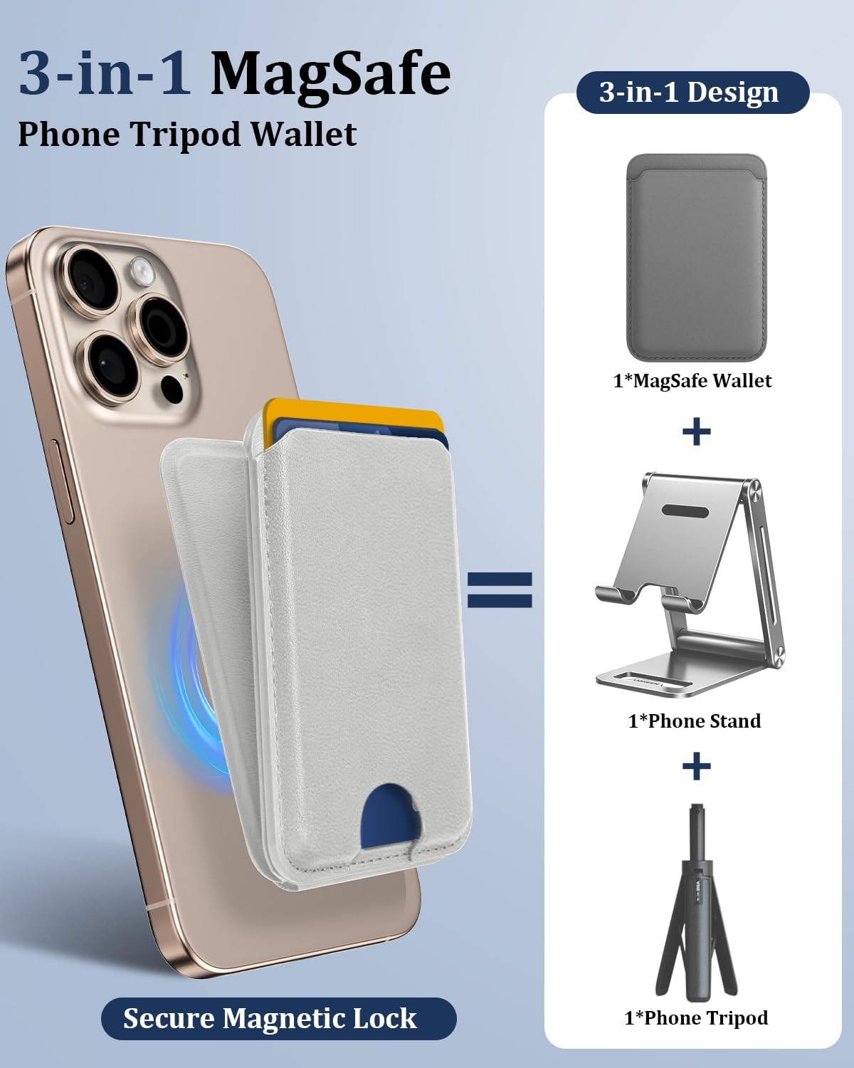 Phone Tripod Wallet for MagSafe, Magnetic Phone Tripod Stand, Adjustable iPhone Wallet Compatible with iPhone 17/16/15/14/13/12 Series, Invisible Selfie Stick Tripod, Travel Essential (Grey) - Image 2