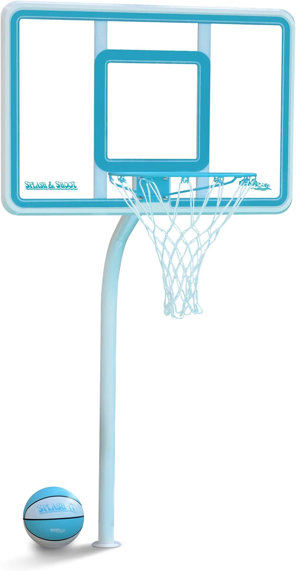 DUNNRITE Products Deck Shoot Poolside Deck-Mounted Basketball Hoop w/ Ball, 2 & 3/8" Brass Anchor w/ Cap, & 18 INch Stainless Steel Rim (Clear)