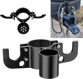 Aluminum Trailer Chain Holder, Trailer Towing Organizer with 7-Way Trailer Plug Holder, Chain Wire Harness Holder for 2" & 2-1/4" Tongue Jacks, RV Camper Towing Accessories (Black)