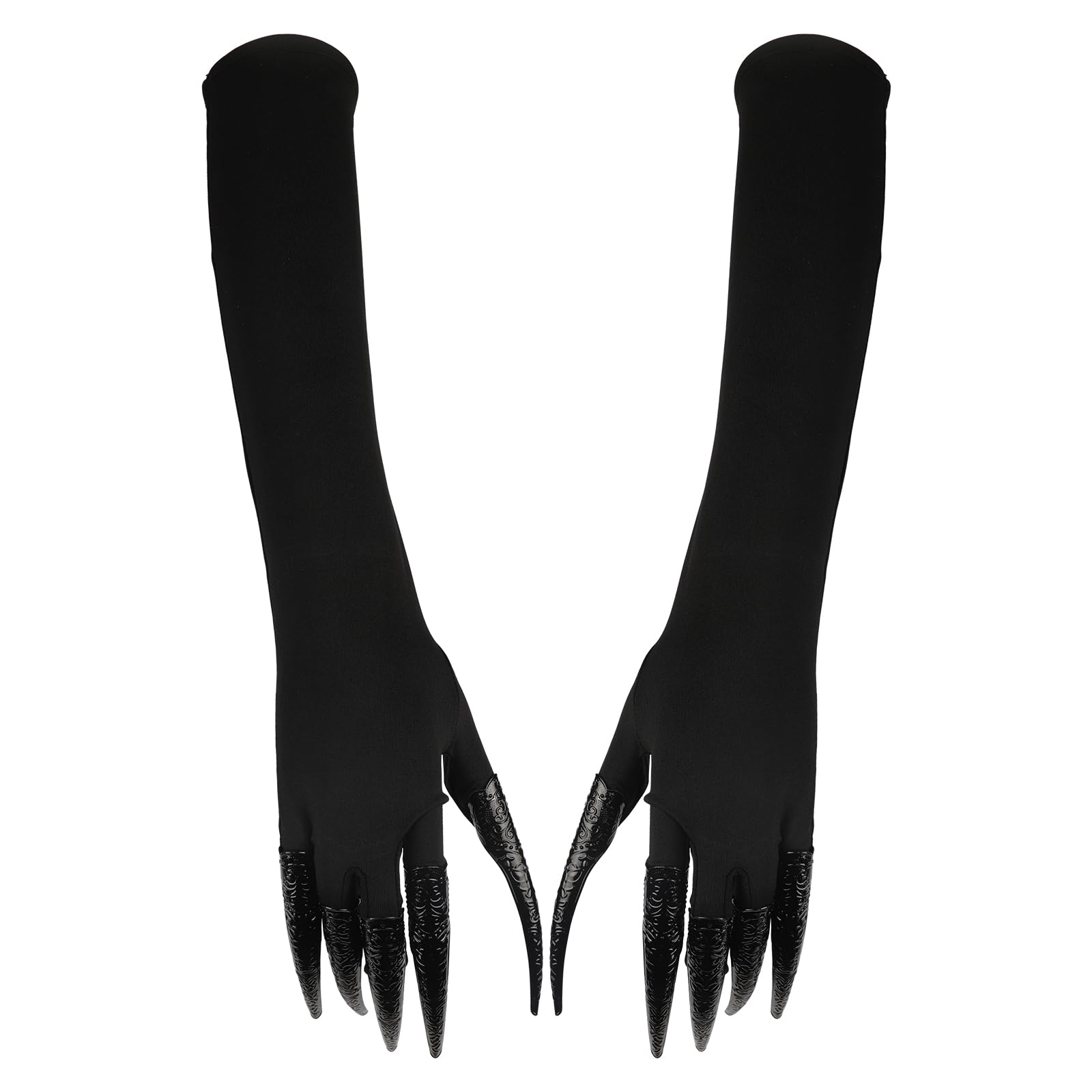 Faxianther Gothic Black Long Gloves Detachable Finger Claw Nail Rings Set - Image 3