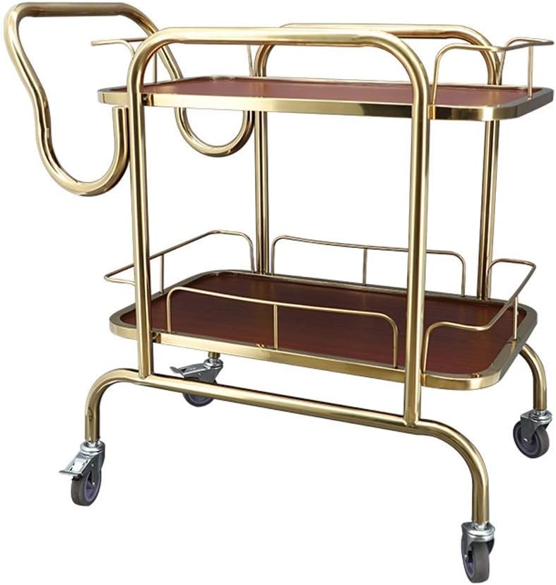 Modern Design 2 Tier Kitchen Trolley with Wine Rack Metal and Wood Bar Serving Cart Lockable Wheels Home Serving Cart Table