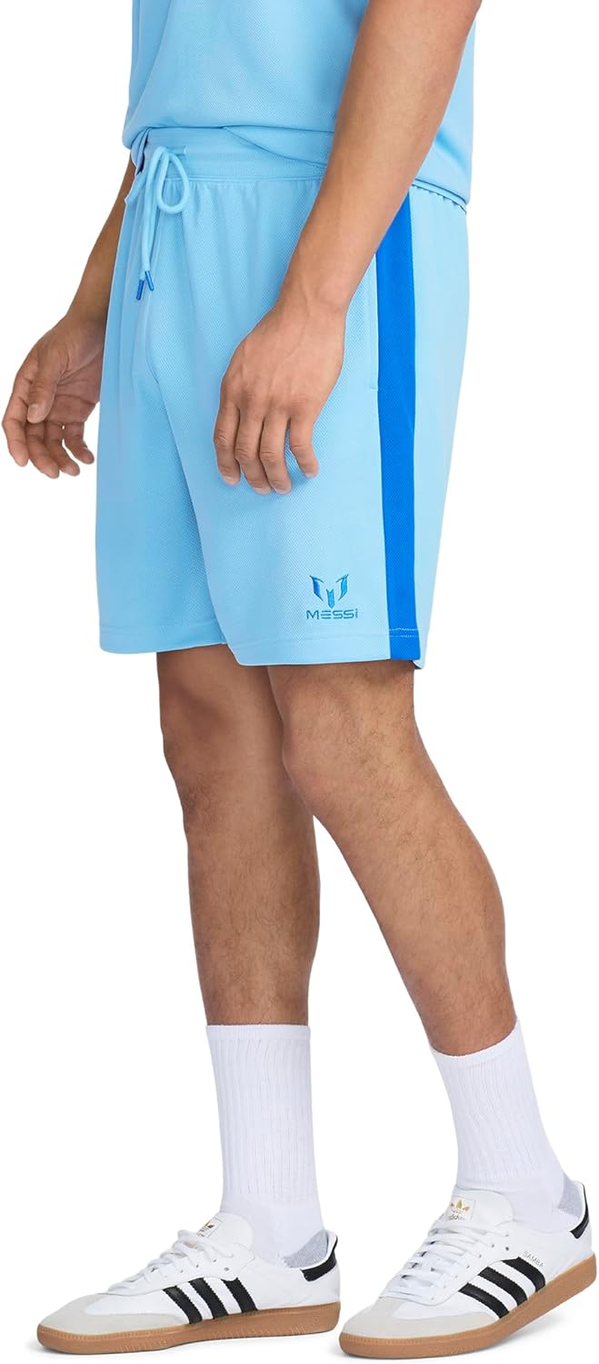 Messi Mens Lifestyle Closed Eye Mesh Shorts with Drawstring, Comfortable Fit, 100% Polyester - Image 3