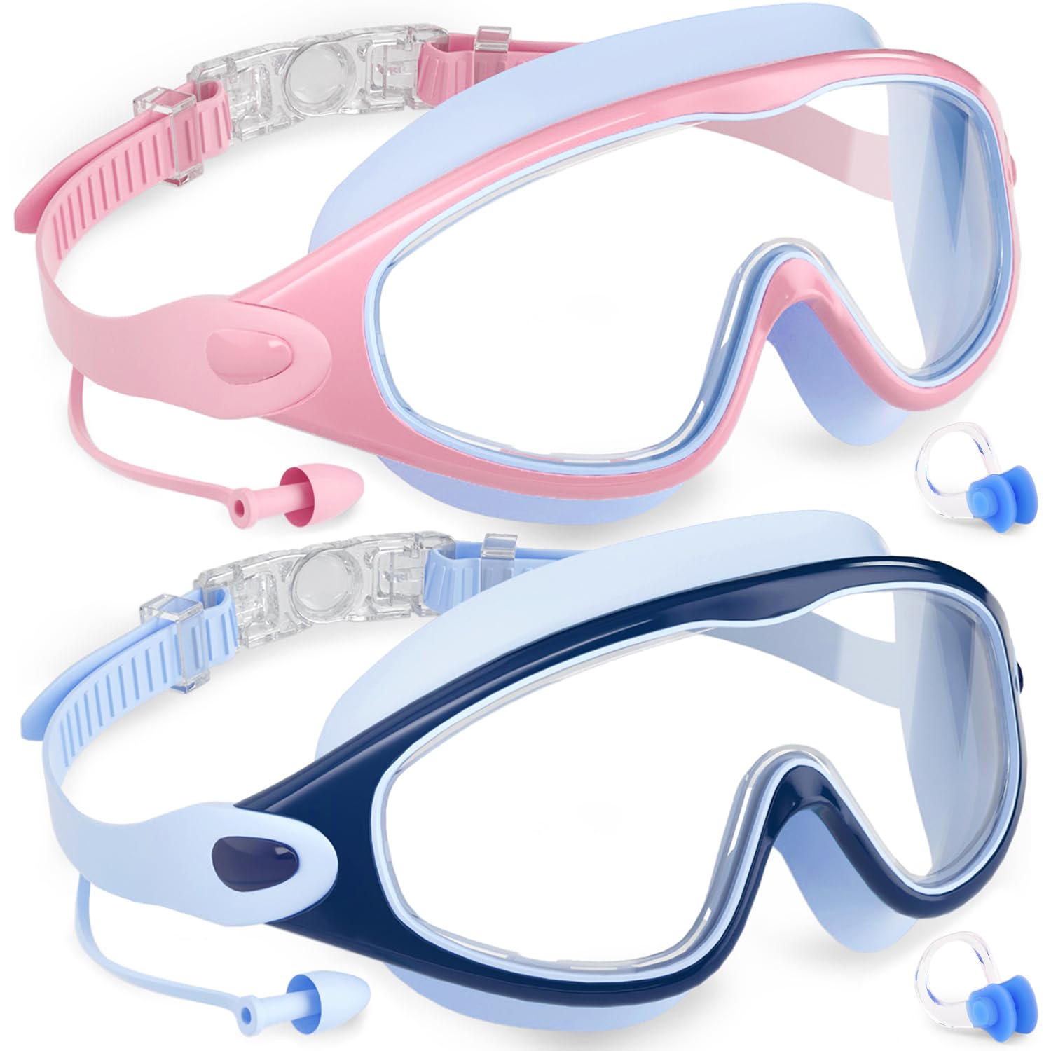 COOLOO Kids Swim Goggles 2 Pack Swimming Goggles Anti-Fog UV Protection Wide View Waterproof Kids Goggles for Boys Girls 3-15