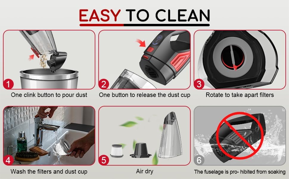 Miniatura 9 de Aspiradora de mano inalámbrica, recargable, aspiradora de mano con batería de alta capacidad, ligera y potente portátil, limpieza de oficina y hogar