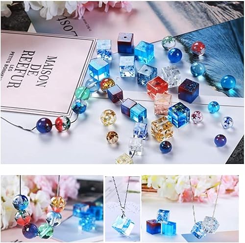 Miniatura 5 de Paquete de 6 moldes de cuentas de resina con agujero, moldes de resina de silicona epoxi para cabujón de piedras preciosas colgantes, aretes,