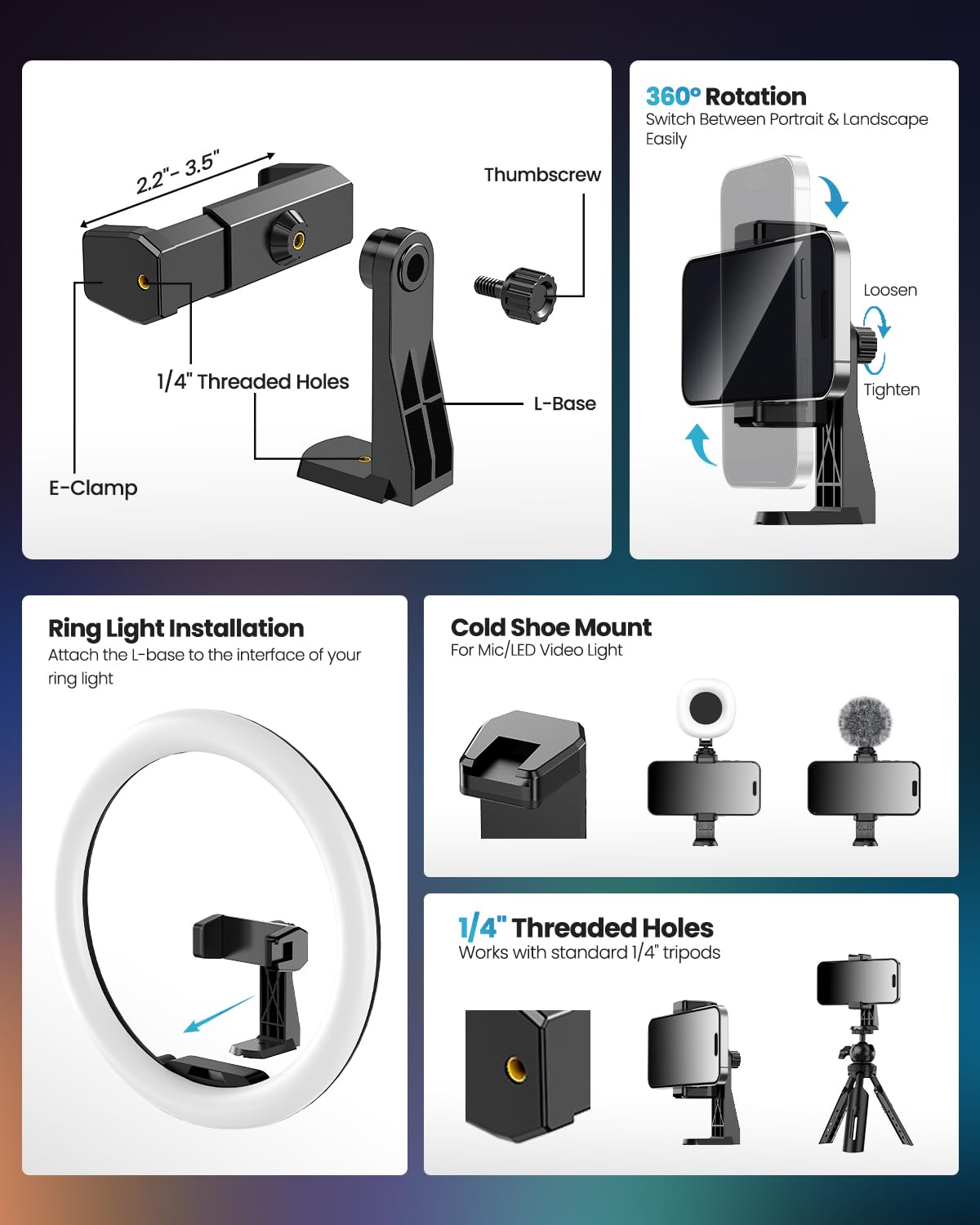 UBeesize 12'' LED Ring Light with 62'' Tripod Stand, Selfie Ring Light for Video Recording, Live Streaming, TikTok & YouTube, Compatible with iPhone & Android (Black): 12-in Black RGB