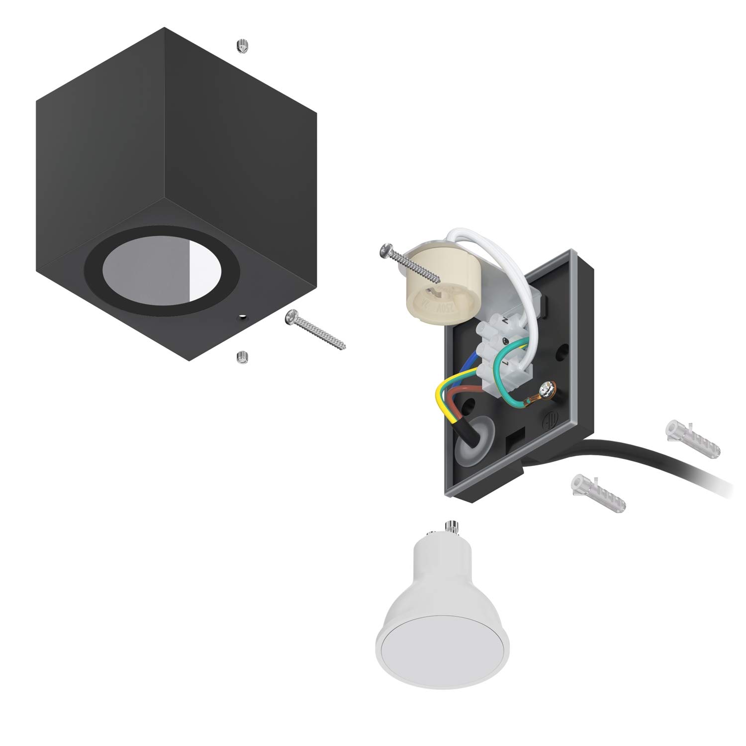ledscom.de 2 x ALSE wall Light for Outdoors IP54, Downlight, Black matt, Angular, 1x GU10 max. 35W, Square, 2 pieces (pack of 1) - Image 2