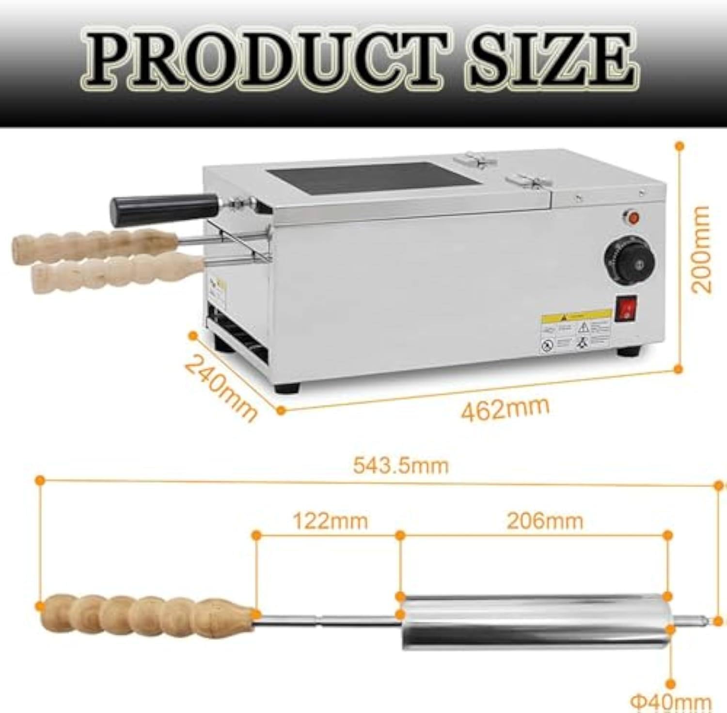 Generisch Piec do drzew ze stali nierdzewnej, 1500 W, 2 rolki, elektryczny piec waflowy z regulacją temperatury, 462 x 240 x 200 mm, do piekarni i na imprezy