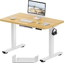 FLEXISPOT E1 Plus ONE PIECE Electric Standing Desk Height Adjustable Sit Stand Desk with Memory Smart Panel for Home Office, 100 * 60cm, White Frame+Maple Desktop