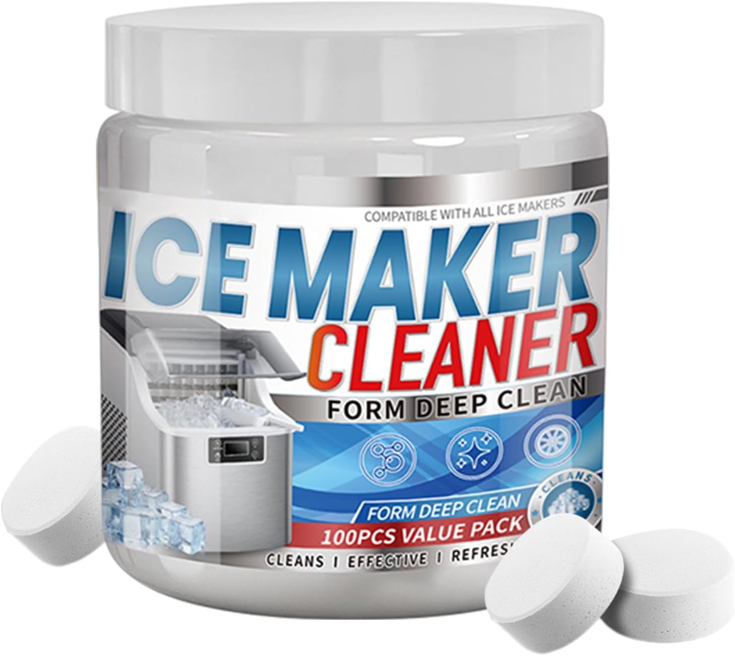 – Active Ice Machine Cleaner Tablets - 100-Piece Deep Cleaning Scale Remover | Ice Machine Cleaner Descaling Tablets,for Maintenance Daily Care Kitchen Commercial Appliance Cooler