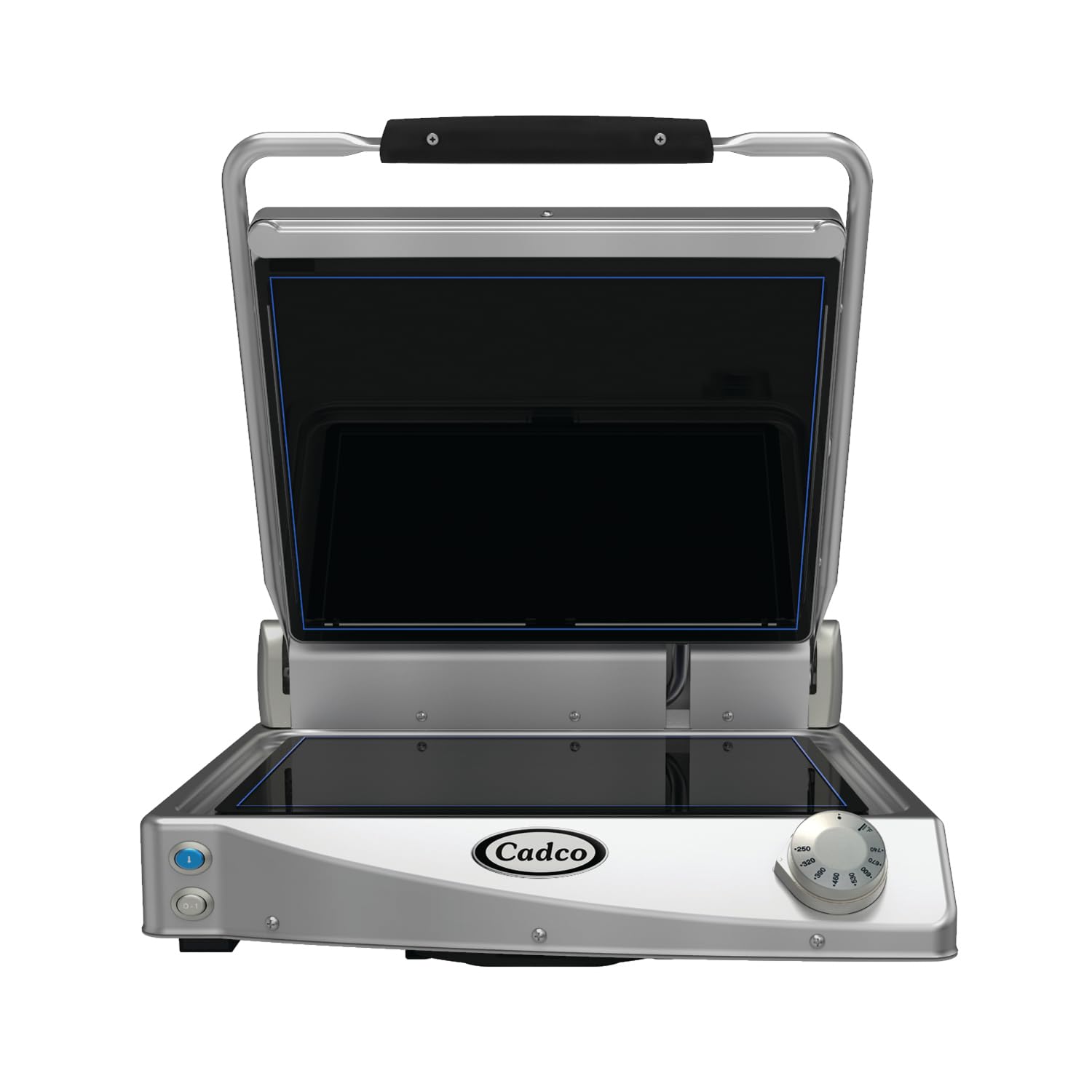 Cadco CPG-15F Single Commercial Panini Press with Ceramic Smooth Plates, Stainless Steel, 208-240v/1ph, NSF, For Commercial Use