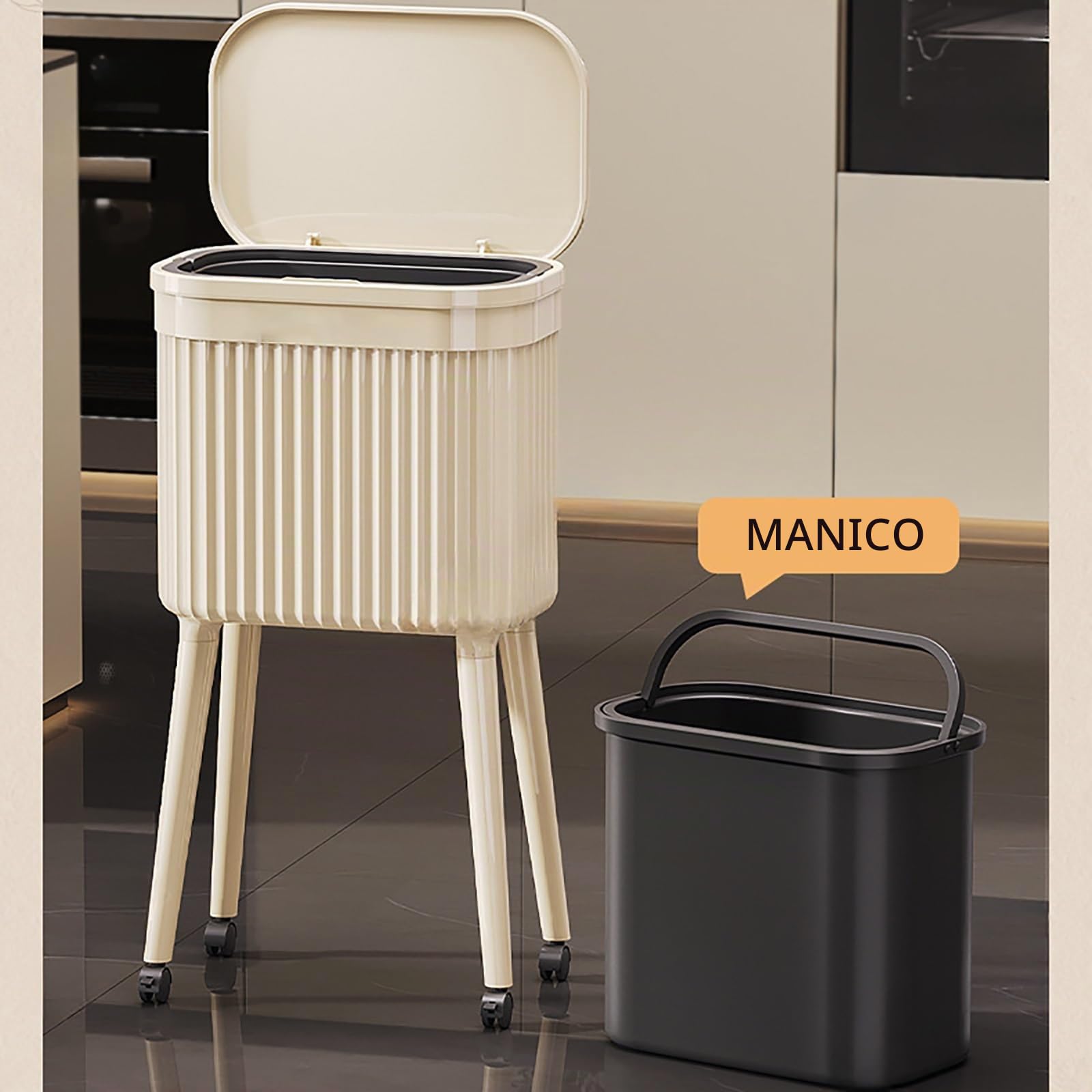 Pattumiera Da Cucina Di Grande Capacità Con Coperchio A Pressione, Design Con Piede Alto, Pattumiera Verticale A Prova Di Animali Domestici, Pattumiera Sottile Per Piccoli Spazi(White)