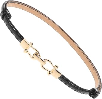 Adjustable Black Patent Pu Leather Skinny Waist Belt for Women, Fine Chic Waistband for Dresses and Jeans, Stylish Waist Cincher with Hook Closure