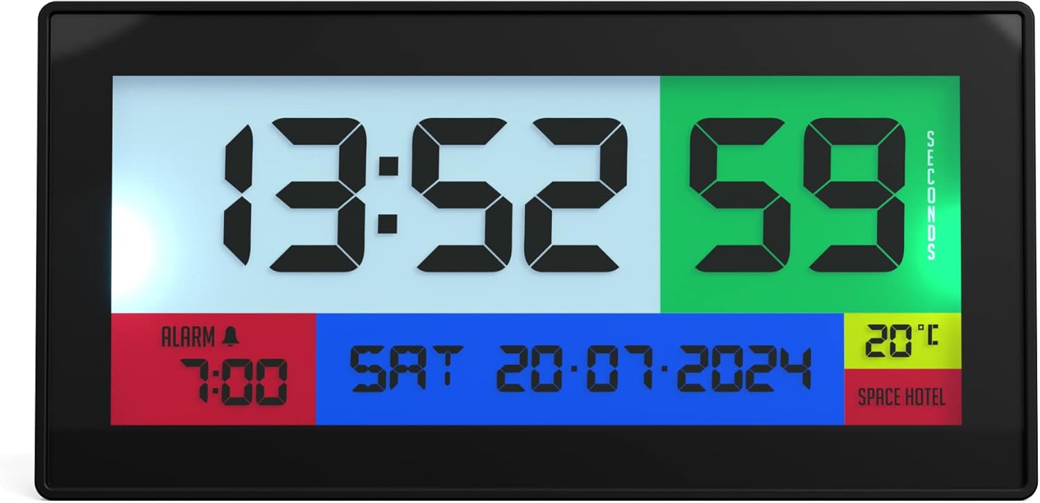 SPACE HOTEL® Robot 100 Designer Digital Alarm Clock with Colour LCD Display, 12/24Hr