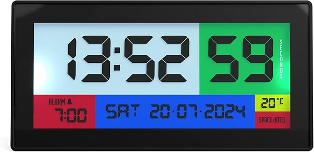 SPACE HOTEL® Robot 100 Designer Digital Alarm Clock with Colour LCD Display, 12/24Hr, Date Calendar, Room Temperature, Snooze, 4 levels Brightness Dimmer, Office/Bedroom, USB Powered & Battery Backup