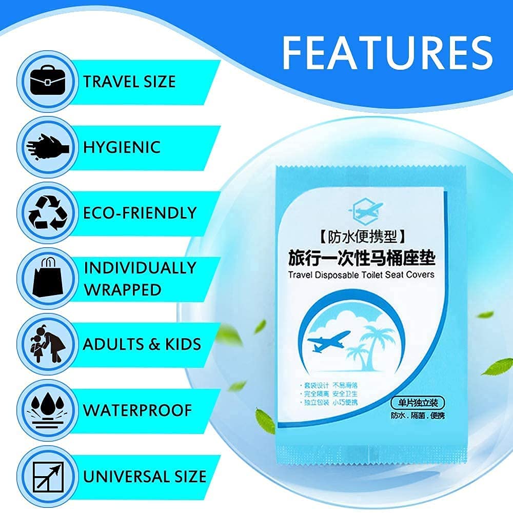 100 Pack Disposable Plastic Toilet Seat Cover Waterproof and Non Slip Individually Wrapped, for Travel, Toilet Seat Protectors for Toddler Potty Training, Pregnant Mom, Adult