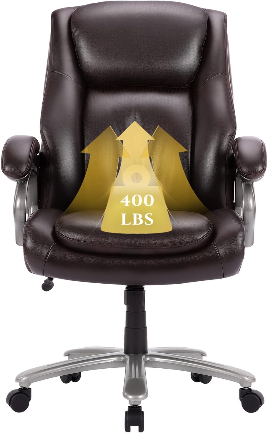 Big and Tall Office Chair 400lbs with Wide Seat- High Back PU Leather Executive Computer Desk Chair for Heavy People, Large Office Chair with Heavy Duty Metal Base and Ergonomic Back Support- Brown