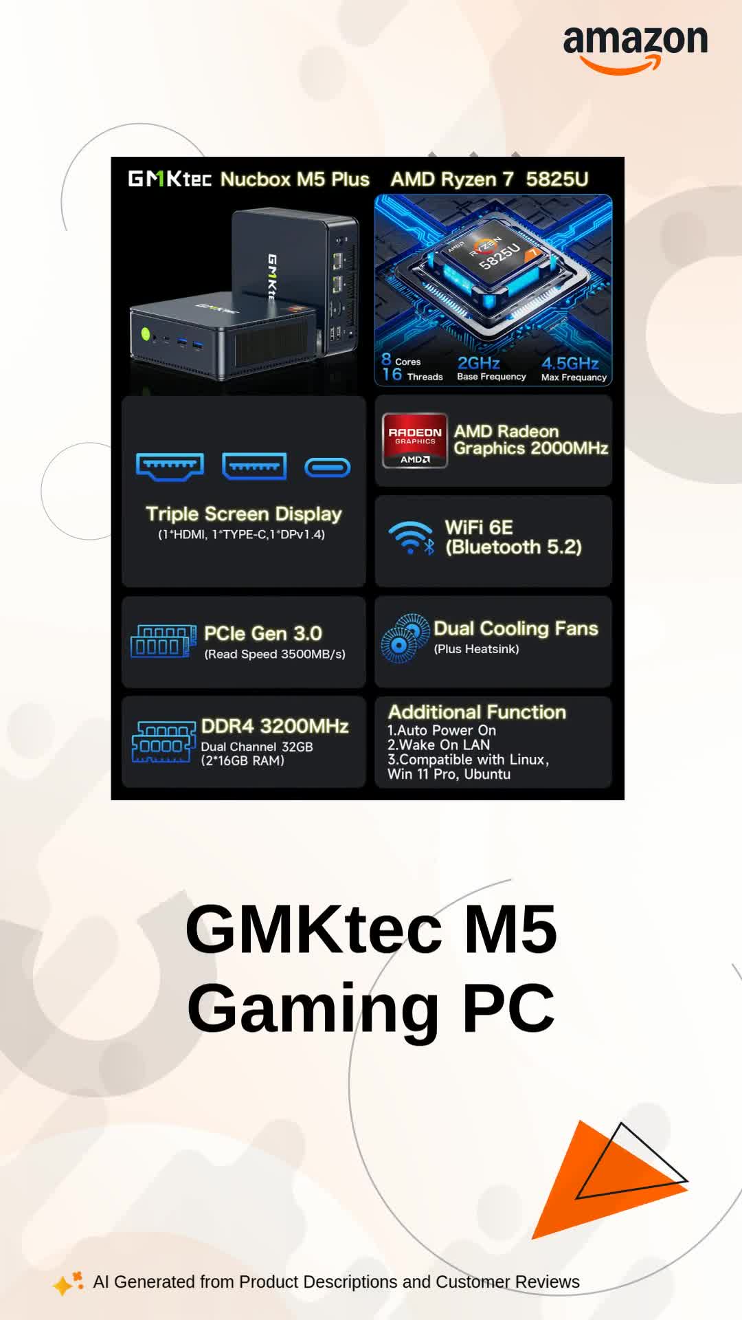 ミニPC GMKtec Nucbox M5 Plus Ryzen7 5700U Gmktec M5 Gaming Mini PC AMD Ryzen 7 5700U Windows 11 Pro