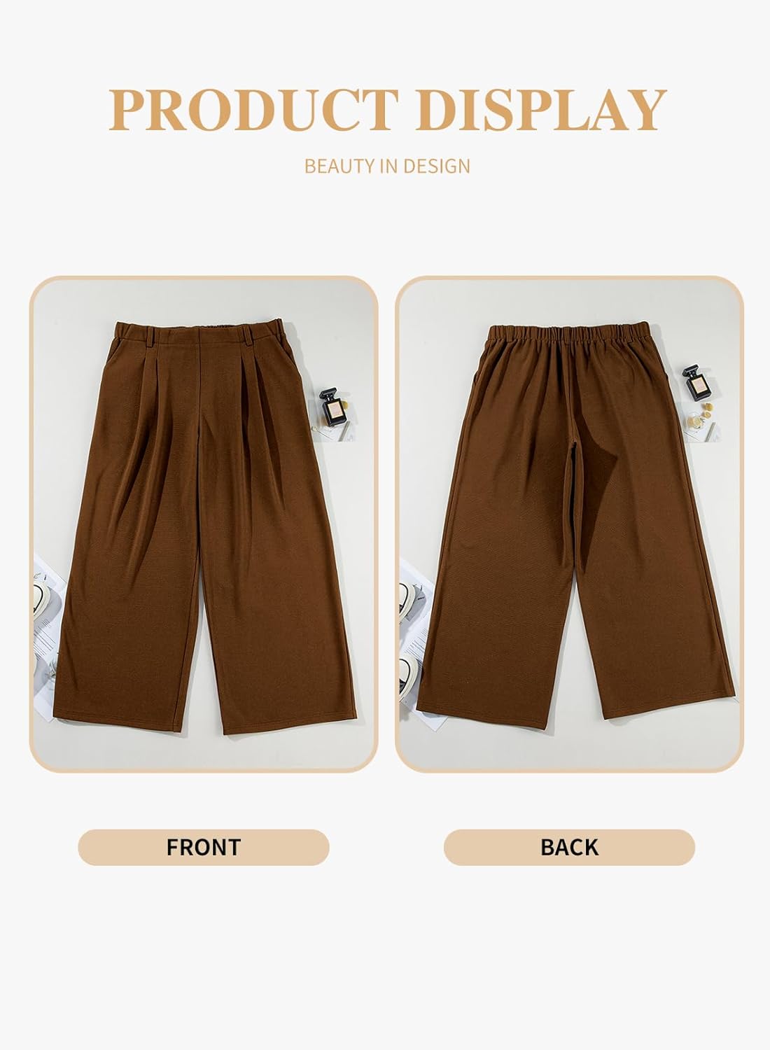 Eytino Womens Plus Size Wide Leg Dress Pants Elastic High Waisted Casual Waffle Palazzo Pants Trousers with Pockets(1X-5X) - Image 4