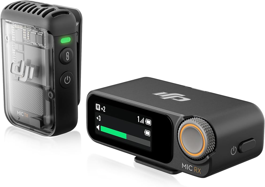 DJI Mic 2 (1 Transmitter + 1 Receiver) Wireless Microphone with Smart Noise Cancelling, 32-bit Float Internal Recording, High Quality Voice, 250m Transmission Distance, iPhone Microphone, Camera