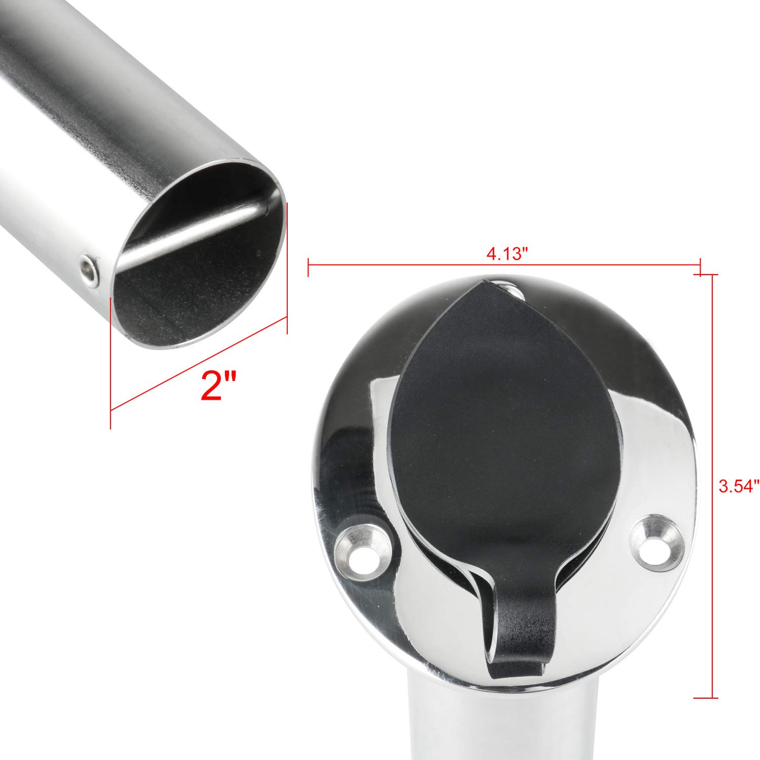 Amarine Made Lot de 2 supports de canne en acier inoxydable résistant aux UV 15 degrés avec capuchon et doublure en PVC noir