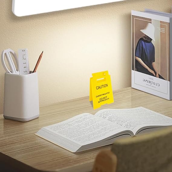 Mini Funny Office Prank Desk Sign, Caution Overstimulated Do Not Approach Warning Sign, Desk Gadgets Humorous Gag Gift, Decor Accessories for Coworkers Employees Teammate Workplace Cubicle Home