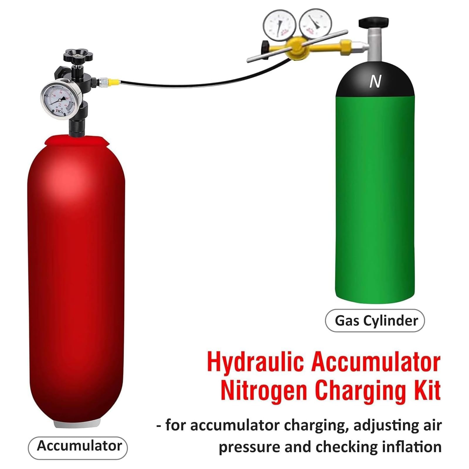 Kit de carga de acumulador de nitrógeno hidráulico, kit de llenado de nitrógeno, manguera de gas y cuerpo de válvula principal, kit de prueba de presión de nitrógeno, herramientas de carga de gas