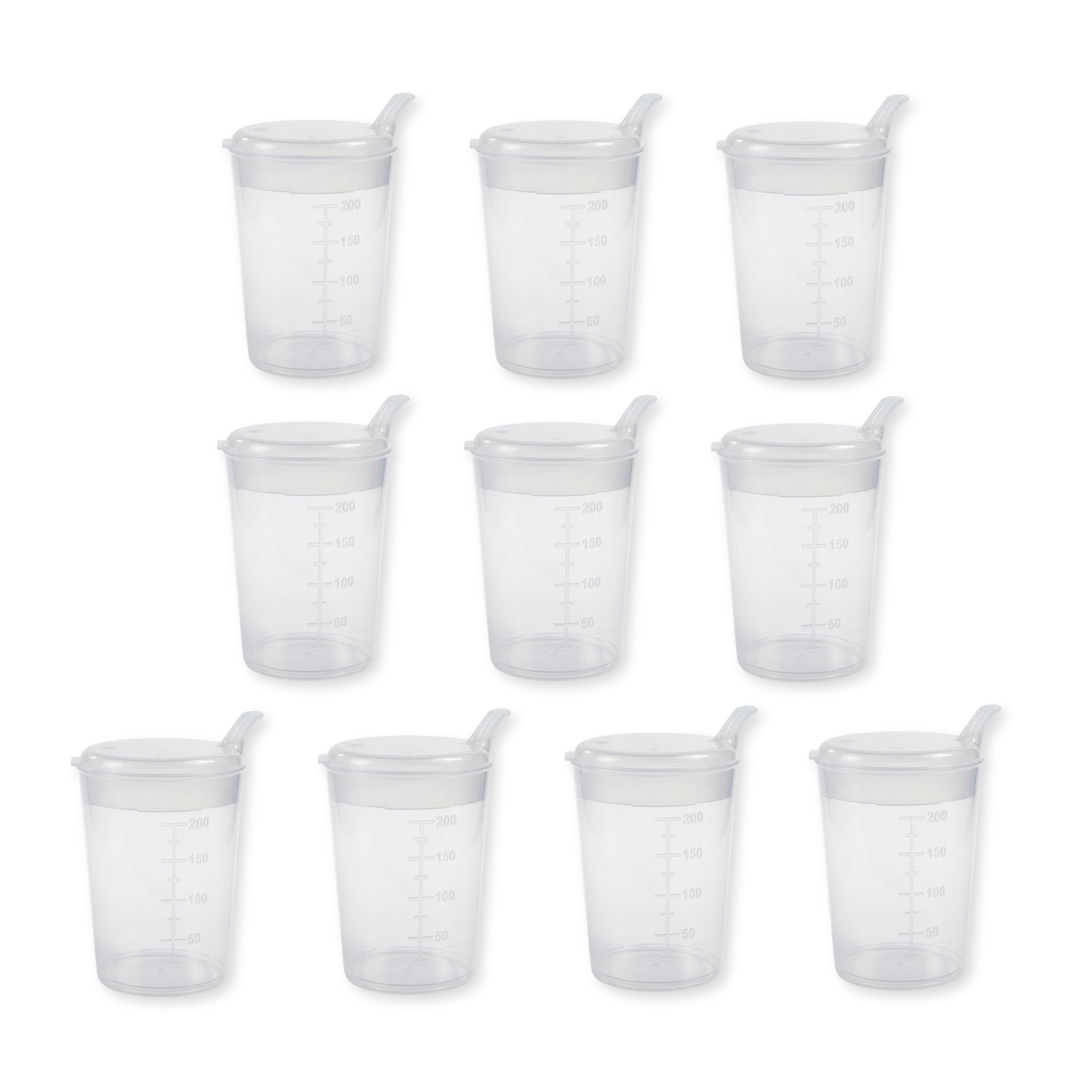 Medi-Inn+ Vasos de pico de 250 ml, apertura para beber 4 x 4 mm, juego de 10 vasos + 10 tapas (10 juegos = 100 vasos + 100 tapas)