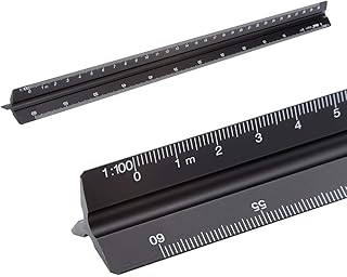 upain Metal Scale Ruler Architectural Triangular Ruler 12inch / 30cm Aluminum Scale Ruler Metric 1:100 1:200 1:250 1:300 1:400 1:500 for Architects Engineers Students Solid Aluminium Ruler Black