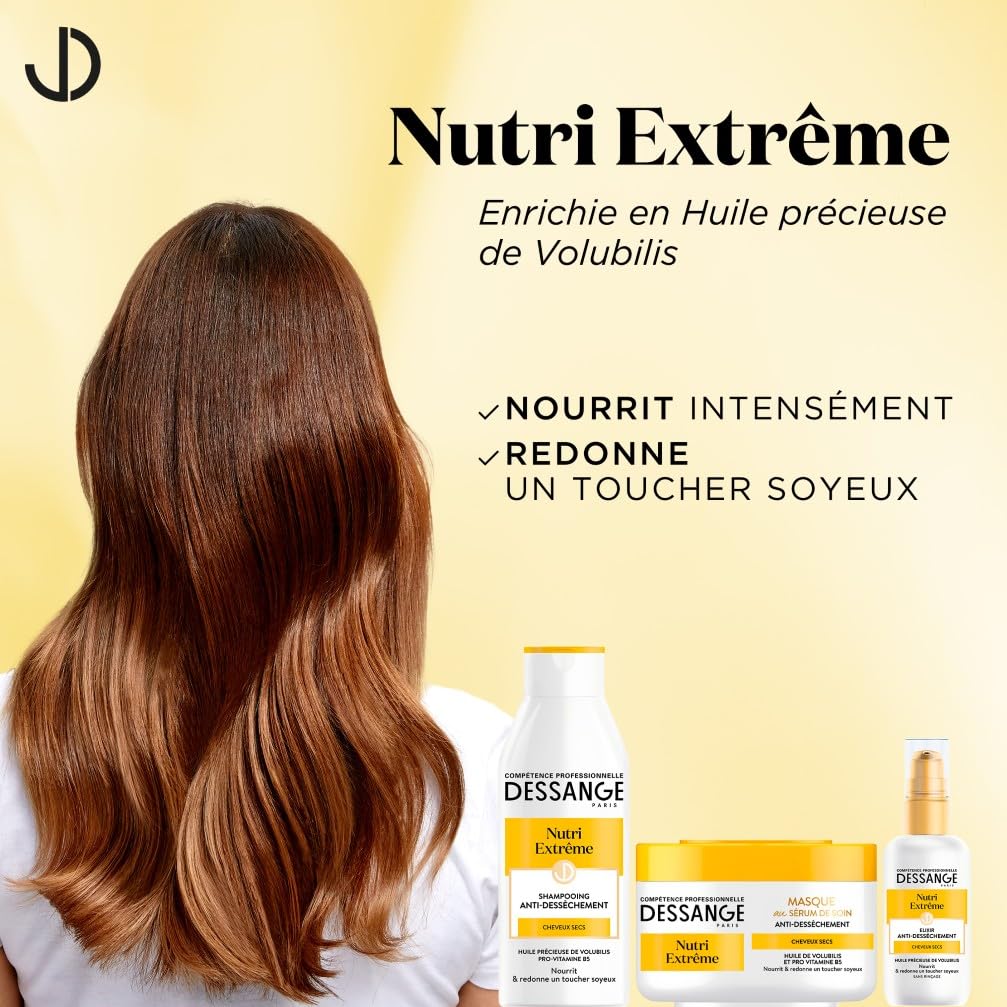 DESSANGE - Coffret Nutri Extrême - Shampoing + Masque Capillaire + Elixir Anti-Dessèchement - Formule Enrichie À Huile De Volubilis* - Nourrit & Redonne Un Toucher Soyeux - Pour Cheveux Secs