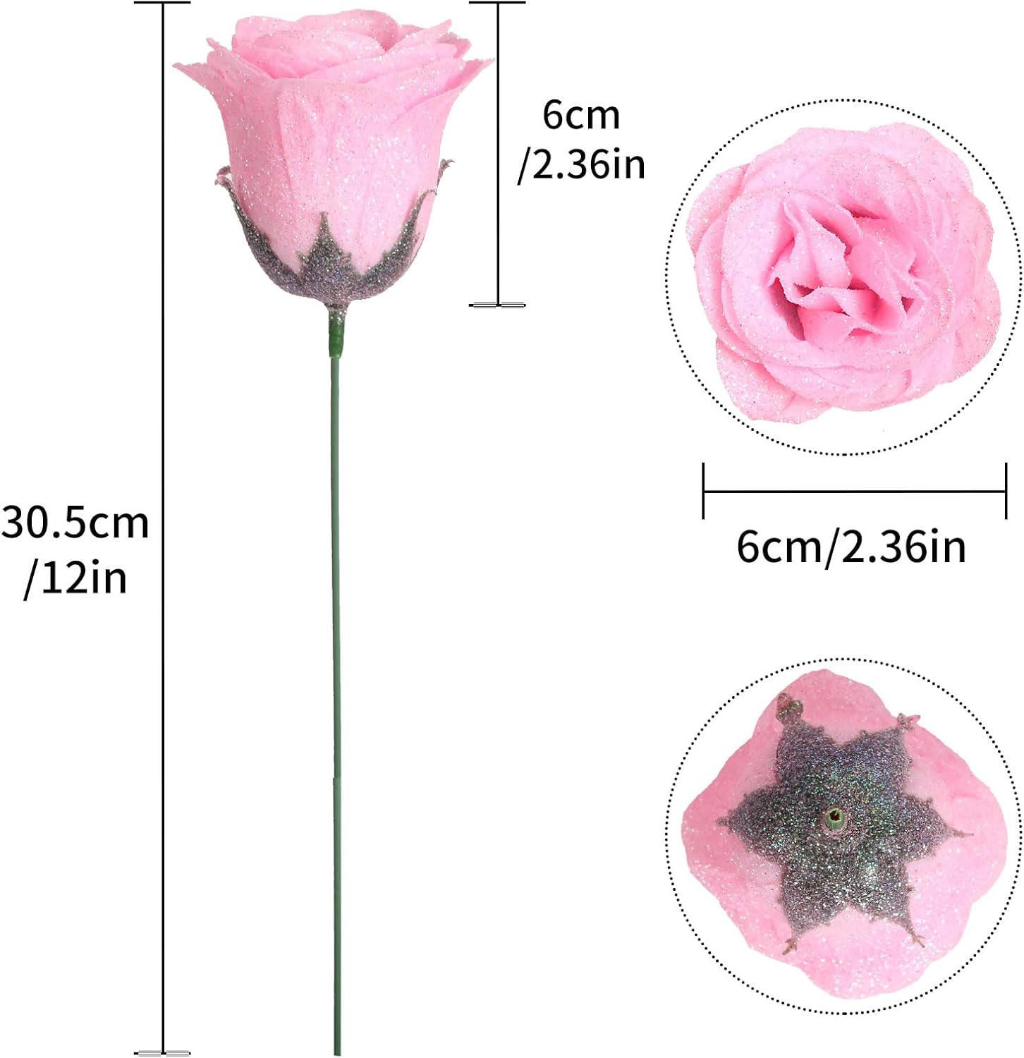 Fake Roses,30pcs Light Pink Roses Glitter Flowers Artificial Roses with Stems for Crafts Wedding Bouquet Party Home Decor(Light Pink) - Image 2