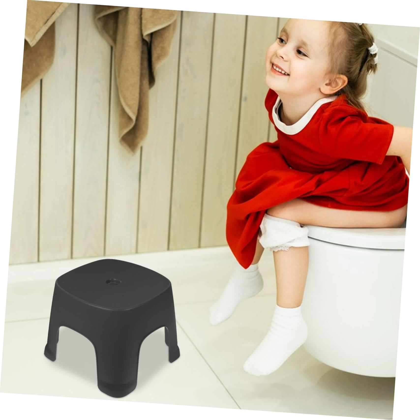 PRETYZOOM Sgabello Scalino per Wc Bagno Stabile e Robusto Antiscivolo Nero in Pvc per Favorire la Posizione Naturale Accovacciata, per Uso Quotidiano in Bagno e Camera