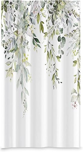 Vista 12 de Yeele Cortinas de ducha de tela acuarela con hojas de eucalipto estilo campestre floral para baño, cortina larga natural de primavera, impermeable