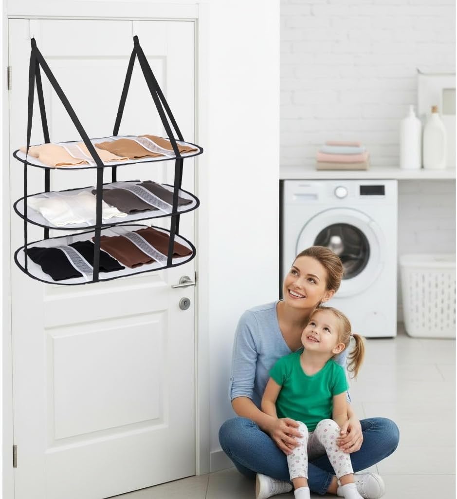 CINPIUK 2 Pcs 3-Tier Upgrade Sweater Drying Rack Over The Door, Foldable Mesh Hanging Dryer Flat with Hooks, Large Breathable Laundry Drying Hanger, Clothes Lay Flat Dryer for Dorms Bathrooms