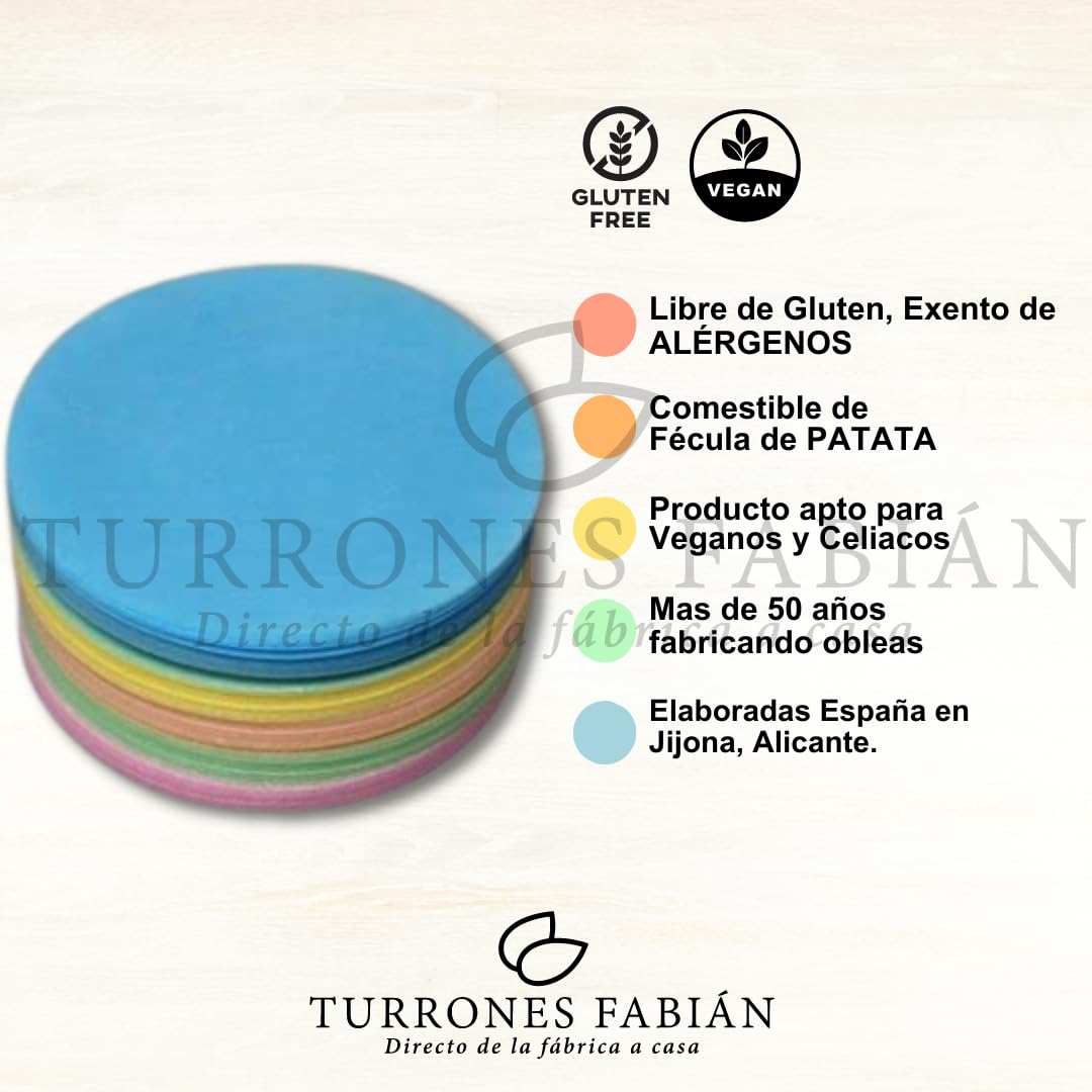 Obleas circulares de colores lisas [25 Hojas] Comestibles de Fécula de PATATA - 180mm diametro