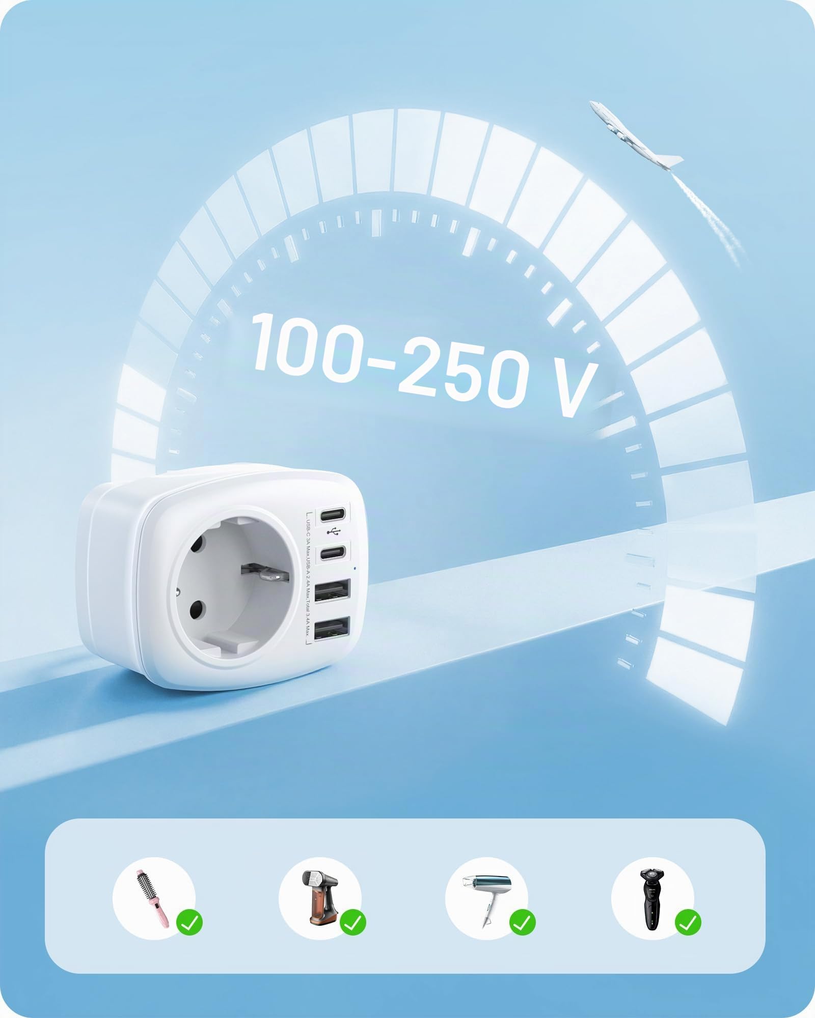 LENCENT Adaptateur Prise Anglaise UK Voyage 2 USB 2 Type-C FR vers GB 3 Broches Type G