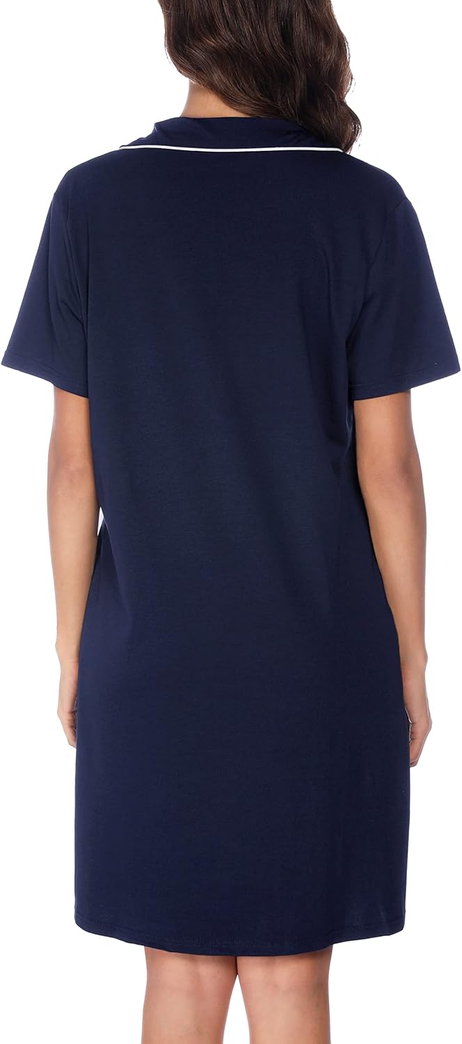 Vlazom Women's Nightgowns Short Sleeve Sleep Shirts Nightshirt V Neck Button Down Pajama Sleepwear S-XXL - Image 6