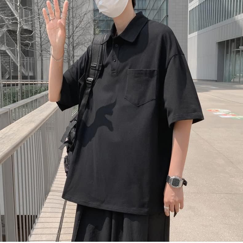 T-Shirts Men Pockets Green Loose Side-Slit Students Solid Half Sleeve Popular Clothes image 5