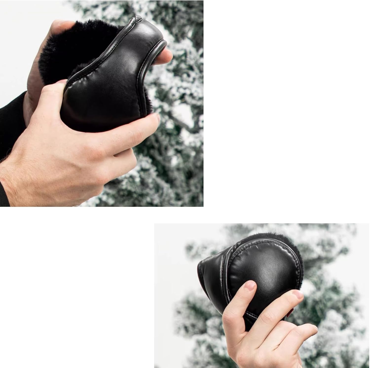 Men Winter Earmuffs Mens Foldable PU Leather Earmuffs Winter Outdoor for Outdoor Cycling Running