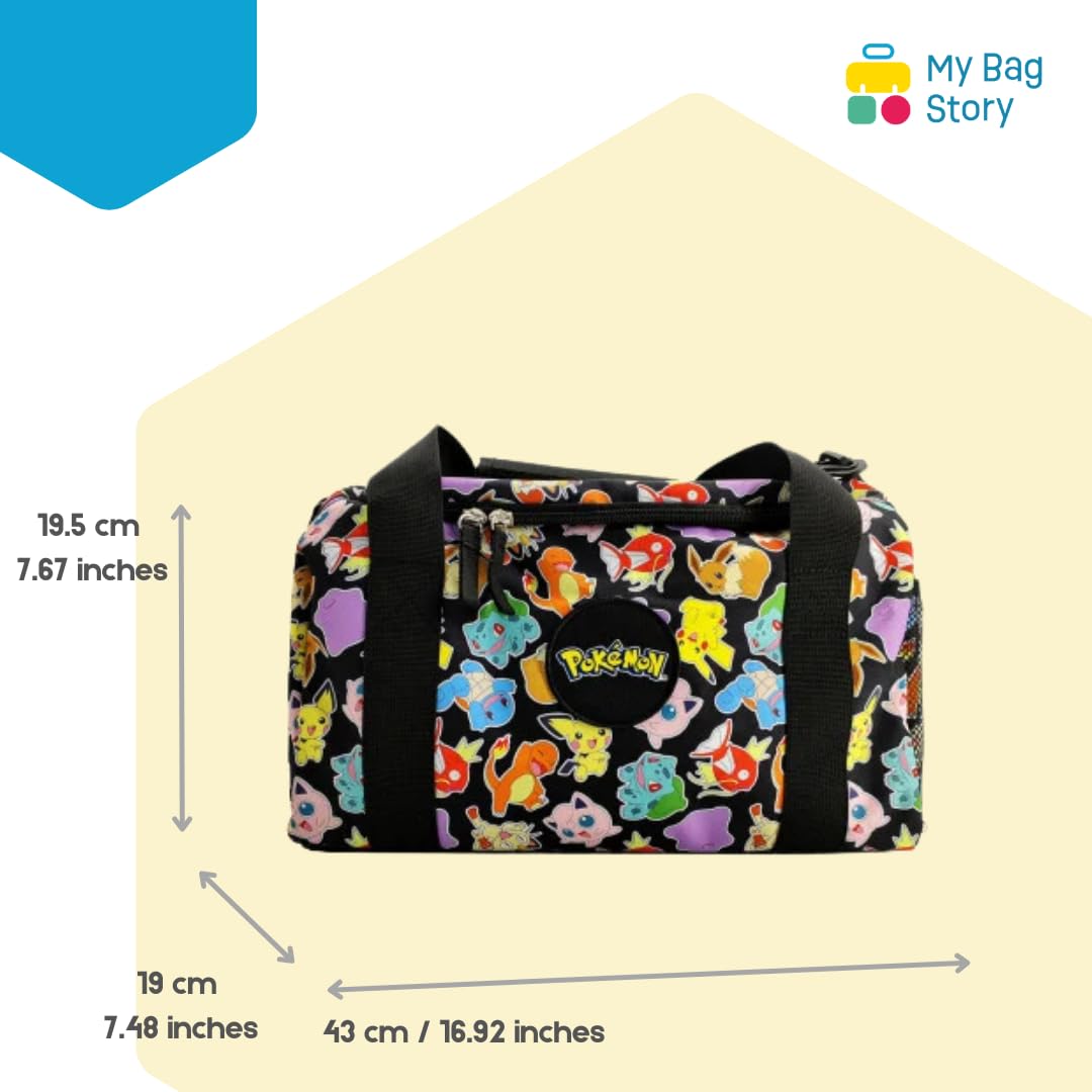 mybagstory | Sac de Sport Pokémon Enfant 43cm | Sac de Piscine et Foot pour Garçon | Bandoulière Réglable et Poche Gourde | Design Officiel Pikachu Noir et Jaune | Idée Cadeau Rentrée Scolaire