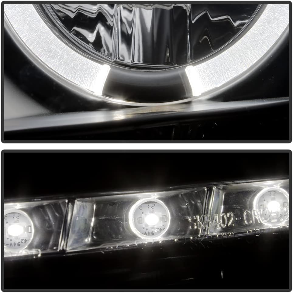 ACANII - For 2011-2016 Chevy Cruze LED Strip DRL Halo Black Housing Projector Headlights Headlamps, Driver & Passenger