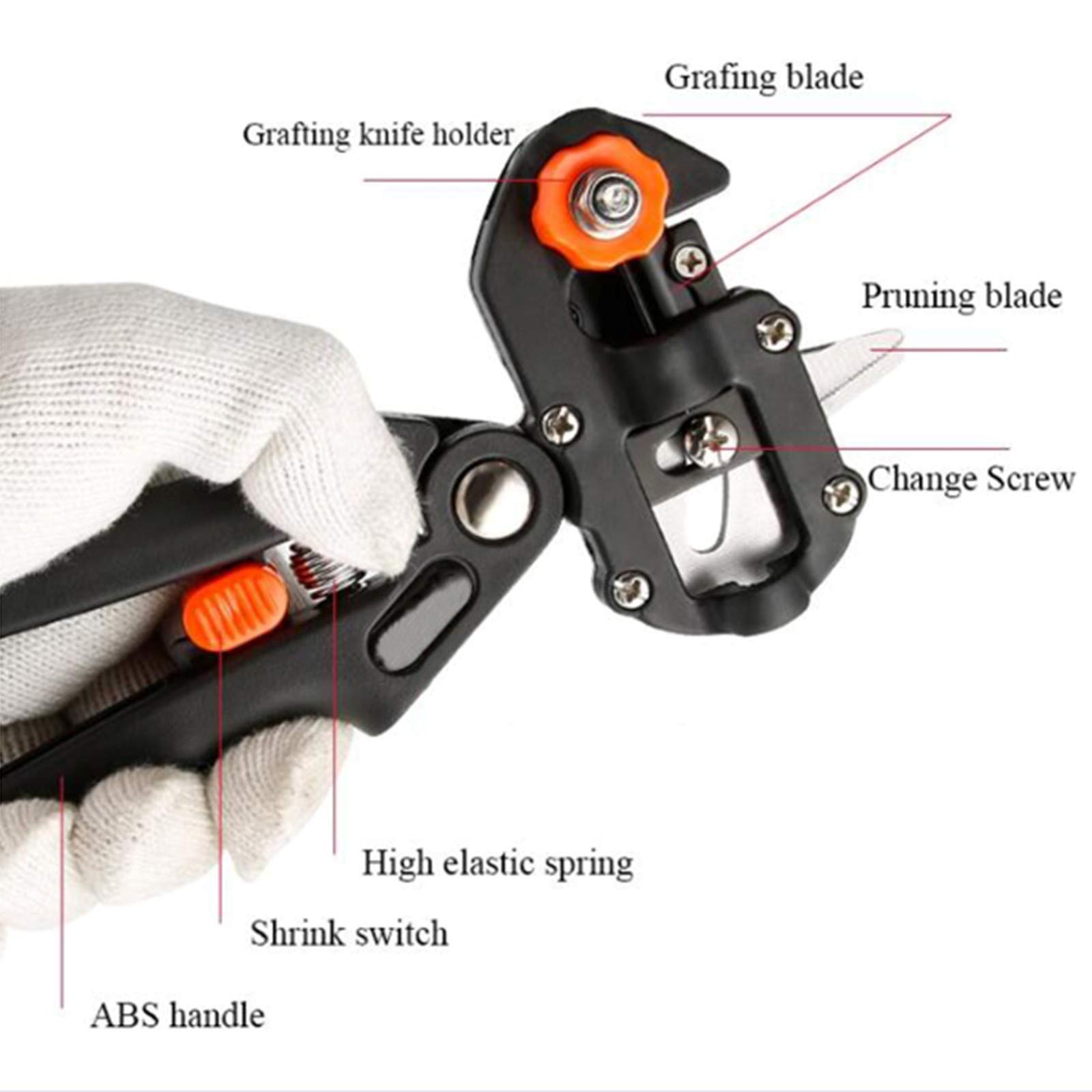 TEmkin Kit di Attrezzi per innesti da Giardino, Kit di Strumenti per innesti 2 in 1, cesoie per potatura con Lame di Ricambio, per Rami di Piante, Viti, Alberi da frutto, innesti, Giardino o Prato